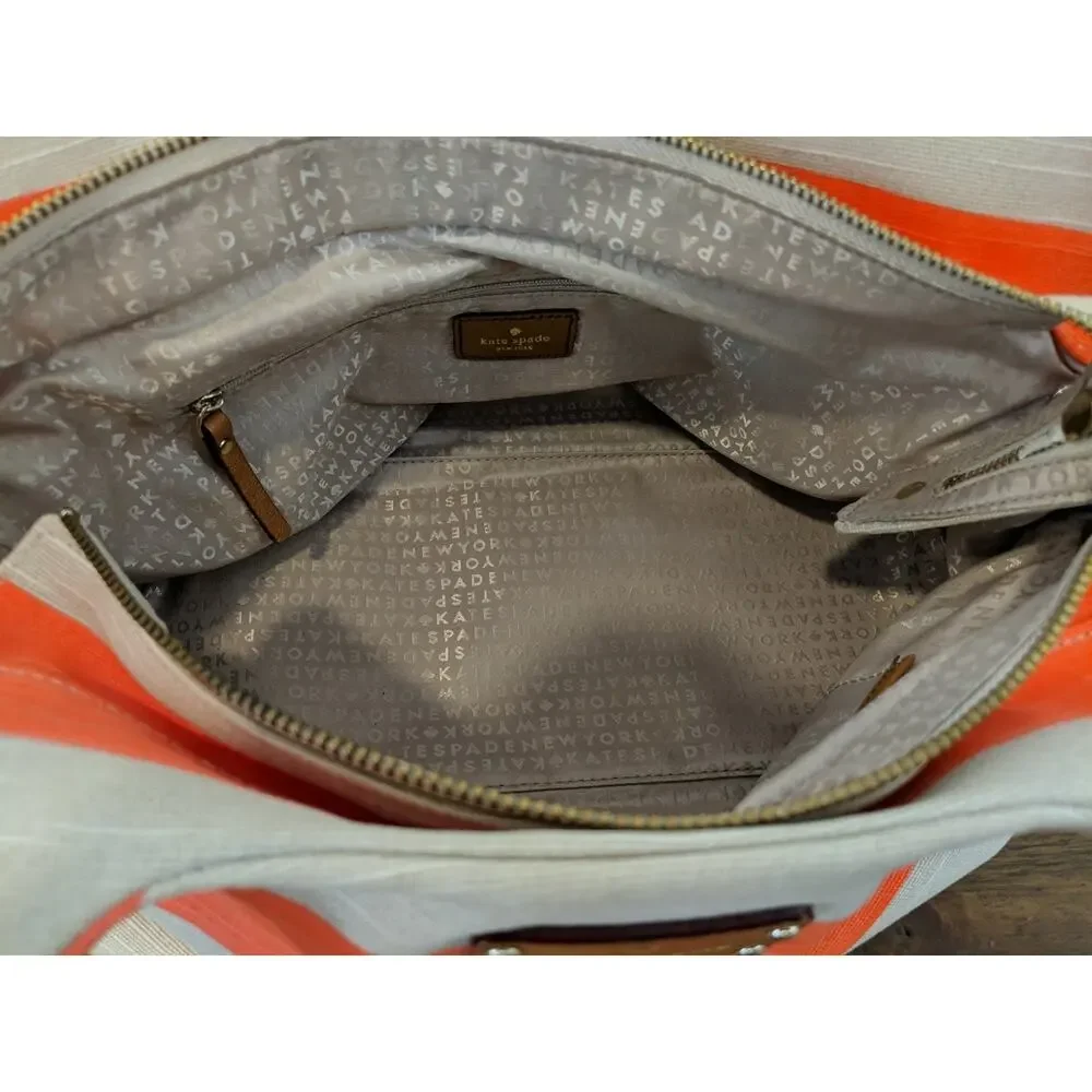 Kate Spade Jubilee Stripe Stevie Shoulder Bag Orange/Khaki Canvas EUC